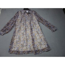 Nine West Mini Dress Womens Large Blue Brown Leopard Print Mesh Chiffon Lined