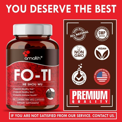 Fo-Ti Root Extract He Shou Fo Wu Powder 5000mg Capsules - 90 Count - Skin Health - Picture 6 of 8