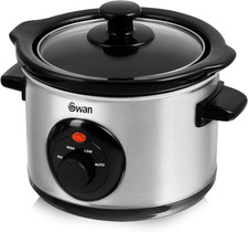 1.5 Litre Oval Stainless Steel Slow Cooker with 3 Cooking Settings, 120W, Silver