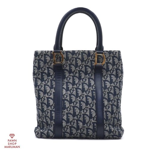 Christian Dior Trotter Handbag Canvas Leather Navy Used From Japan
