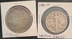 1896-O Morgan Dollar & 1941-D Walking Liberty Half Dollar Denver US Coin Lot