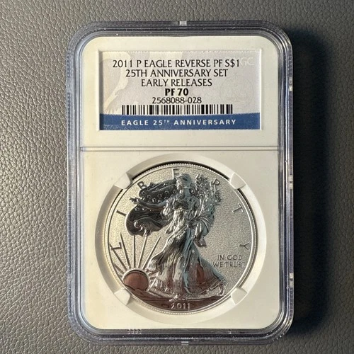 2011 P Silver Eagle Reverse Proof S$1 25th Anniversary Early Releases NGC PF70