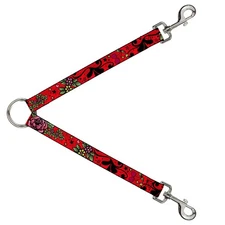 Dog Leash Splitter Mom & Dad CLOSE-UP Red