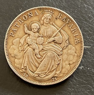 Antike Original Silber Münz Brosche - Bayern Ludwig II - Patrona Bavaria (k15)