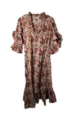 Fitzroy & Willa Maxi Dress Women's Small V-Neck Ruffle Long Boho Shift Cotton