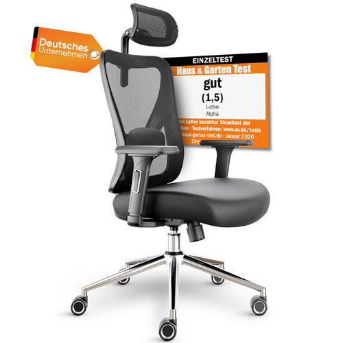 LUTIVO Alpha Bürostuhl Ergonomisch Schwarz Schreibtischstuhl