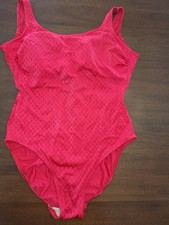 Vintage Le Cove Red Silky Nylon Spandex One Piece Swimsuit Bodysuit Red 12