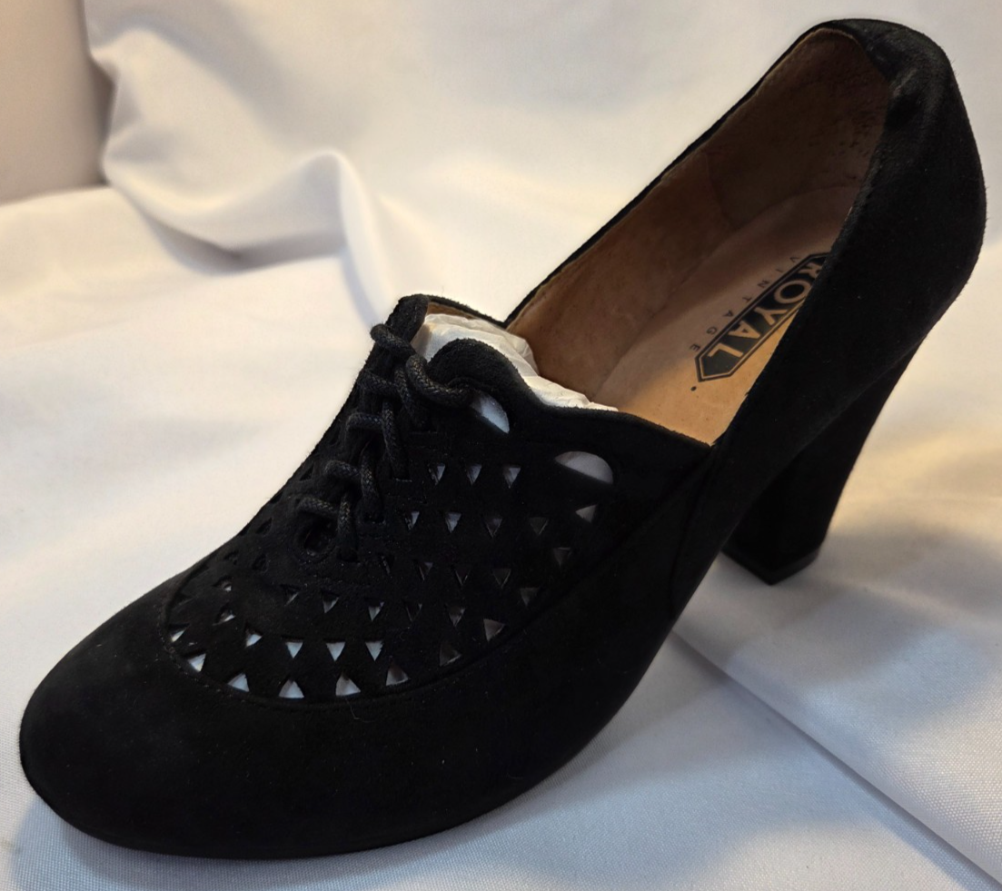 Royal Vintage Vintage Alice Black Suede Wedge Heel Shoe Size 8.5