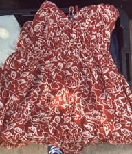 Red White Floral Sleeveless Sundress Short Cotton Regular Size S