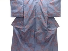 7612701: JAPANESE KIMONO / UNUSED / SILK / DORO OSHIMA TSUMUGI / WOVEN ARABESQUE