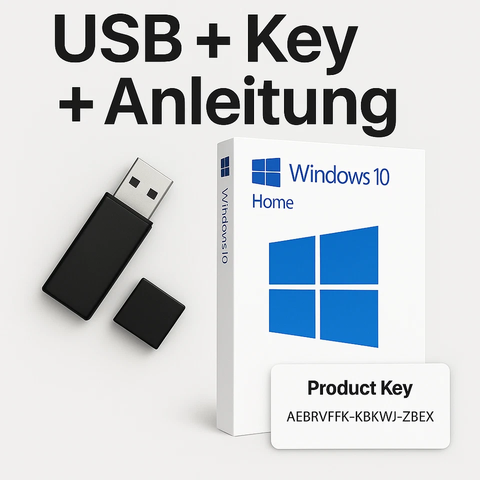 NEGMSOFT Windows 10 HOME USB Installationsstick + Retail Key 🔑 | Sofort Aktivierung | DE