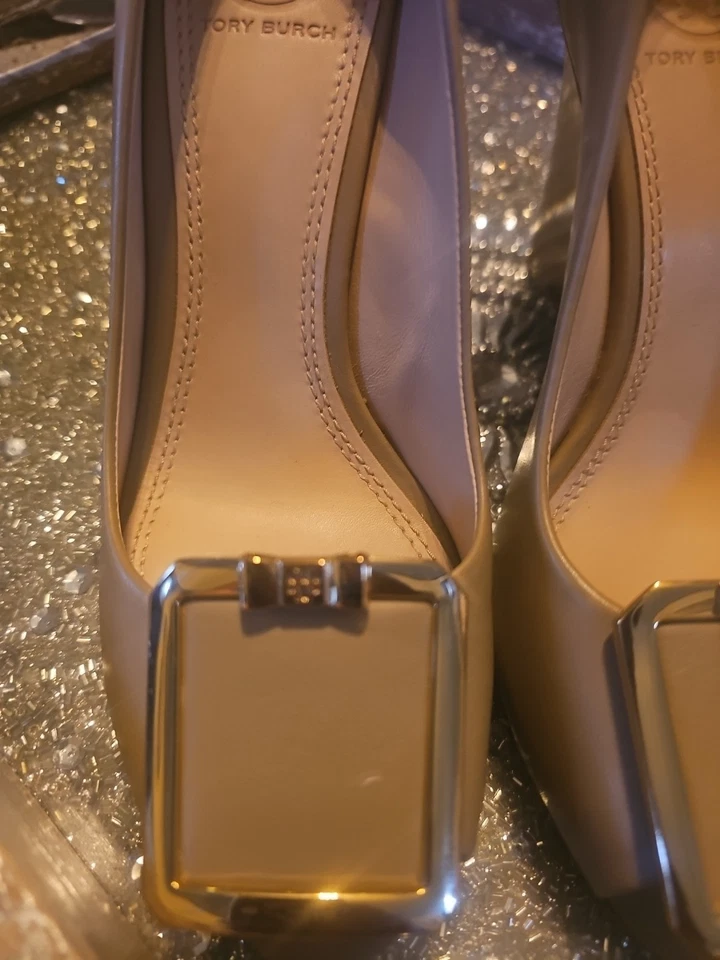 Zapatos para mujer Tory Burch Peep Toe cuña cuero tostado gris hebilla 7 M  Foto 2 de 4