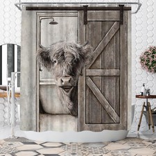 Highland Cow Shower Curtain Rustic Shower Curtain Farmhouse Bathroom Deocr, P...