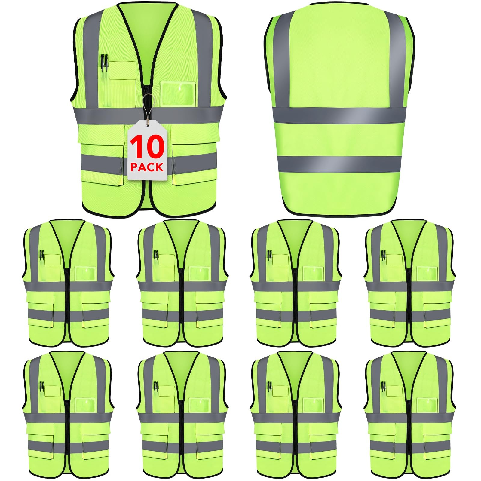 XPCARE Reflective Safety Vest Pockets Zipper Construction High Visibility
