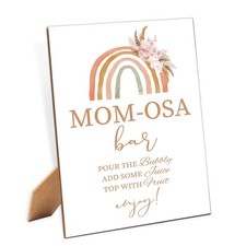 Mom-osa Bar Sign - Boho Rainbow Baby Shower Sign, 1 Pack Wooden Sign with Sta...