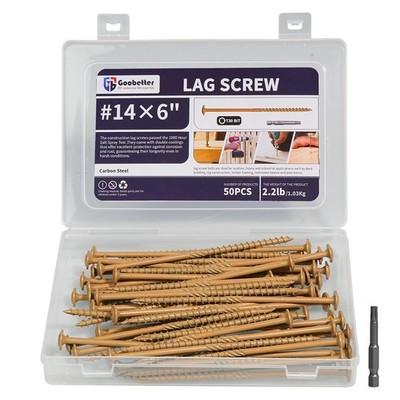 Lag Screws 6 Inch, 50PCS Heavy Duty Construction #14 x 6 (Torx Head), Yellow 