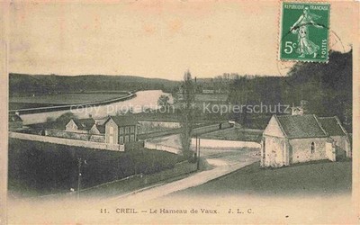 Creil SENLIS 60 Oise Hameau-de-Vaux Fluss Bruecke Haeuser Kapelle Weg Huegel