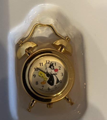 Vintage 1996 Westclox Looney Tunes Sylvestor & Tweety Mini Brass Alarm Clock* 2" - Picture 7 of 8