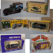 Vanguards Carlsberg Truck, Lledo Beano Truck, Cadbury's Model-T, Matchbox MICA