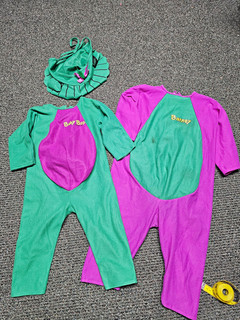 Lotto costumi Barney & Baby Bop vintage 1992 gruppo Lyons 1 2 3 4 anni Halloween