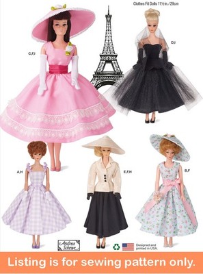 SEWING PATTERN Sew 11 1/2'' Fashion Doll Clothes Fits Barbie Vintage 50s 60s 3124
