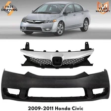 Front Bumper Cover Fascia & Grille Assembly Kit For 2009-2011 Honda Civic