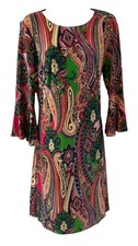 Tommy Hilfiger Psychedelic Paisley Bell Sleeve Shift Dress Sz 10 Retro 60s Boho
