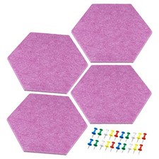 Hexagon Felt Board Tiles, 4 Pack Self Adhesive Wall Bulletin Pin Rose Red