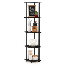 Furinno TURN-N-TUBE Corner Shelf, 5-Tier Corner Bookshelf, Open Storage Shelves,