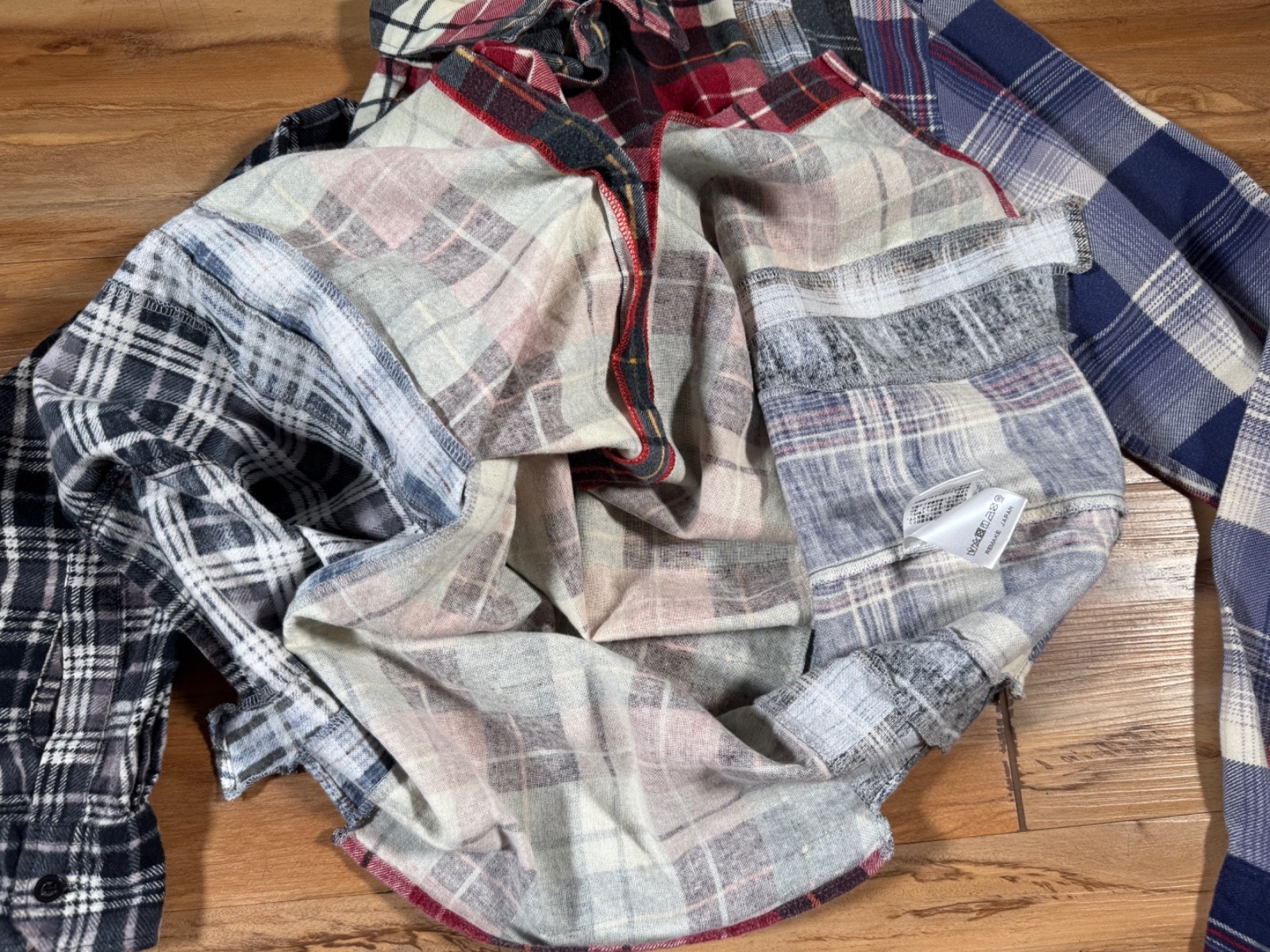 Rebuild by Needles Red Blue Multi-Plaid Patchwork Cotton Flannel Shirt Japan M image 5