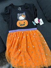 Hello Kitty Girls Halloween Tulle Dress Size 8 Pumpkin Black Orange Purple