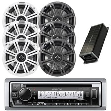 Kenwood Marine CD Radio, Amp, 6x 6.5" 195W Speakers w/Charcoal  White Grilles