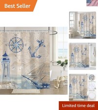 Nautical Shower Curtain Sailboat Lighthouse Compass Anchor Ocean Beach Shower...