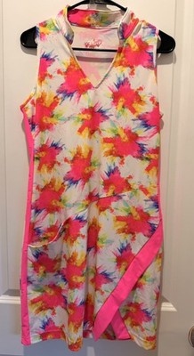 Tzu Tzu Golf Dress Size L Mod Print Pockets Athletic Tennis Golfwear Racerback