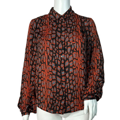   Bardot Shirt Womens 4 Red Black Gray Mona Leopard Blouse Edgy Chic Bohemian