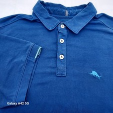 Tommy Bahama Blue Short Sleeve Polo Shirt Mens M M Embellished Logo