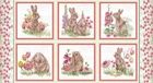 Easter Bunny Rabbit Fabric 24" X44" Panel Easter Wishes Cotton Blank Quilting