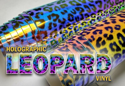 Vinyl Upholstery Hologram Glossy Leopard Print Fabric 54'' Wide Sold By The Yard