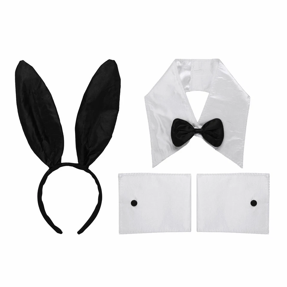 3 Conjuntos Orejas de Conejo Diadema Banda para el Cabello Cuello Pajarita Puños Disfraz Juegos con disfraces Foto 2 de 4