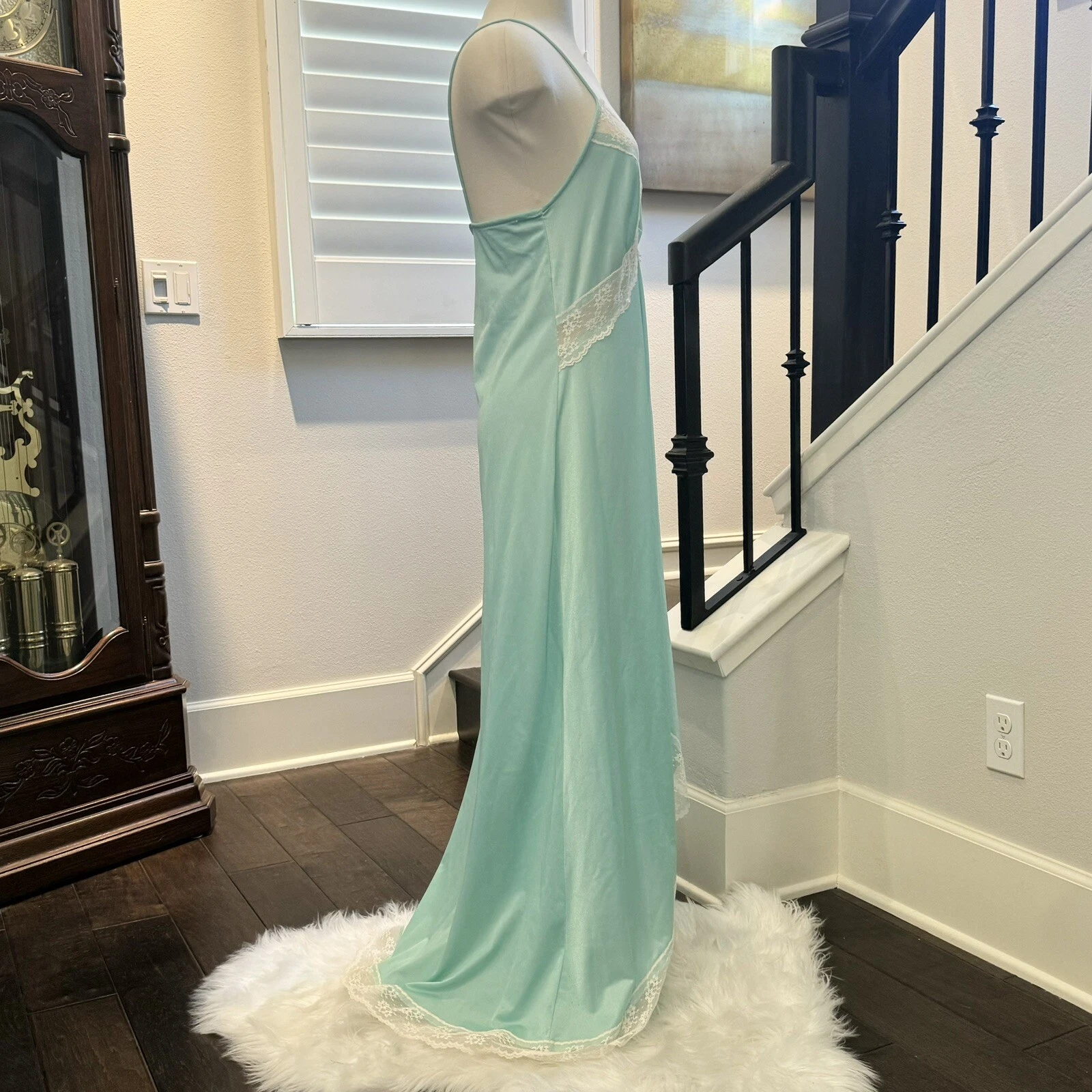 UNDERCOVER Maxi abito slip vintage anni '80 raso seta pastello verde pizzo pizzo L