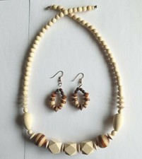 Artisan Crafted Necklace  Earrings Chunky Beaded Natural Wood Boho