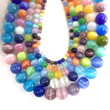 Cat Eye Round Beads 14" Multi Color Glass Loose Bead 4mm 6mm 8mm 10mm 12mm