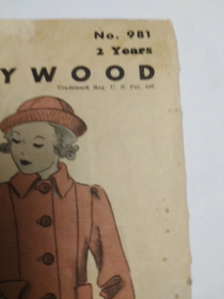 Hat Dress Coat Long Girls 2 Years 2T Hollywood Juniors 981 Sewing Pattern VTG - Image 4 of 4