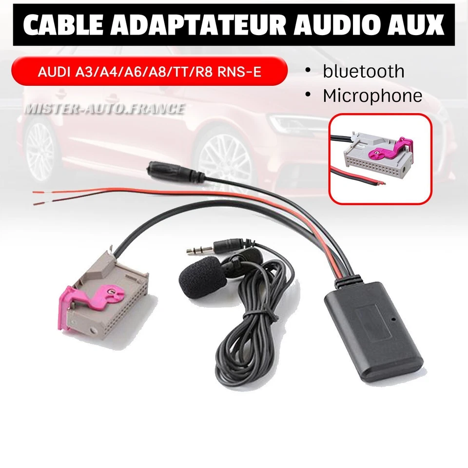 Adaptateur Bluetooth 5.0 + Micro pour ★AUDI A3 A4 A6 A8 TT R8 RNS-E ✅12V 32PIN + - Photo 2/4