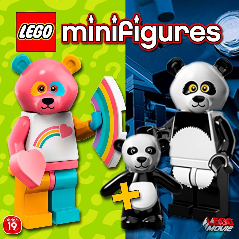 Figurines LEGO Minifigures 71025 et 71004 Ours Arc-en-Ciel et Panda Neufs