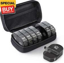 Canvas Bag Travel Pill Organizer 2 Times a Day, Large AM/PM Weekly Pill Box 7 Da