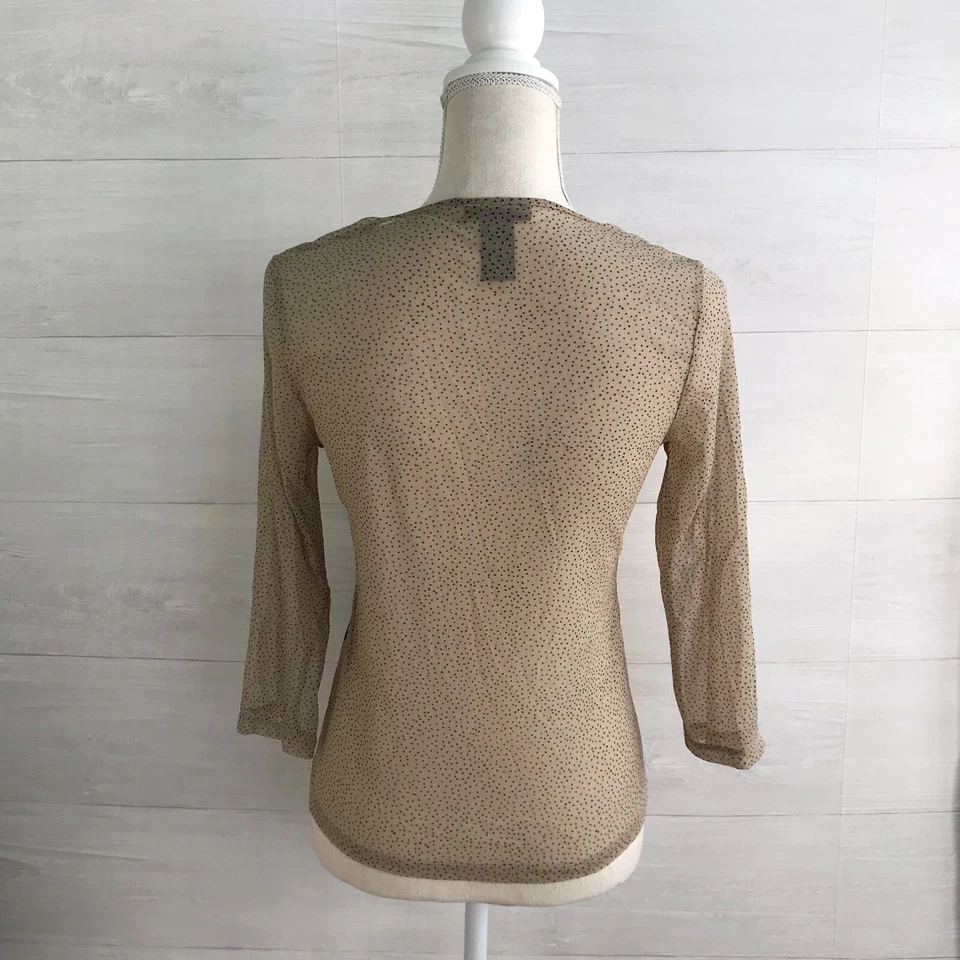 The Limited - Top marrón cachemir malla nailon transparente cuello en V, M Foto 4 de 4