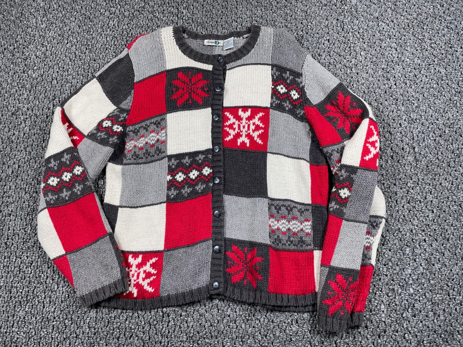 Patchwork Snowflake Pattern Cardigan Women's XL R… - image 1