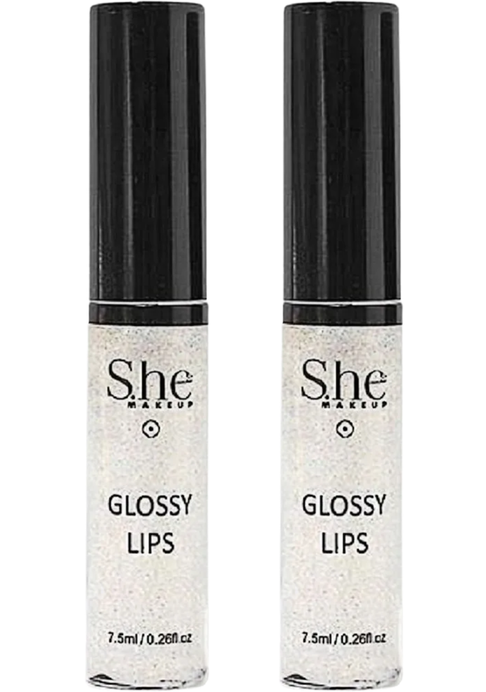 S.HE Makeup Glossy Lips Clear Glitter Lip Gloss Set 2PC