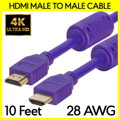 Color HDMI Cable 28AWG 10 Feet Purple HDMI Male Cord for TV Monitor Projector